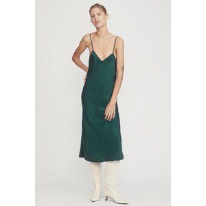 Silk Laundry 90s Silk Slip Dress in Emerald Green - XS